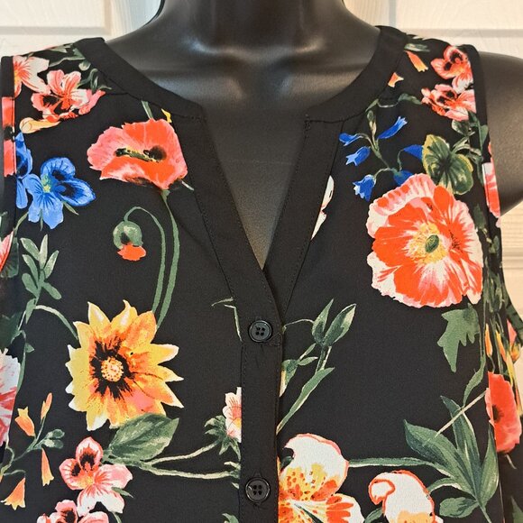 Spense Sheer Black Flowered Sleeveless Top - Picture 3 of 9